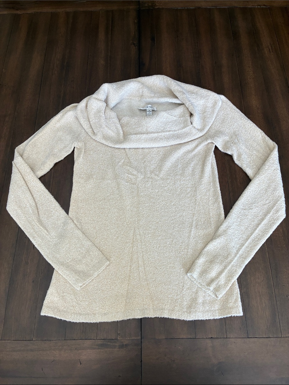 Cozy Off-White and Gold Cowl Neck Women's Sweater